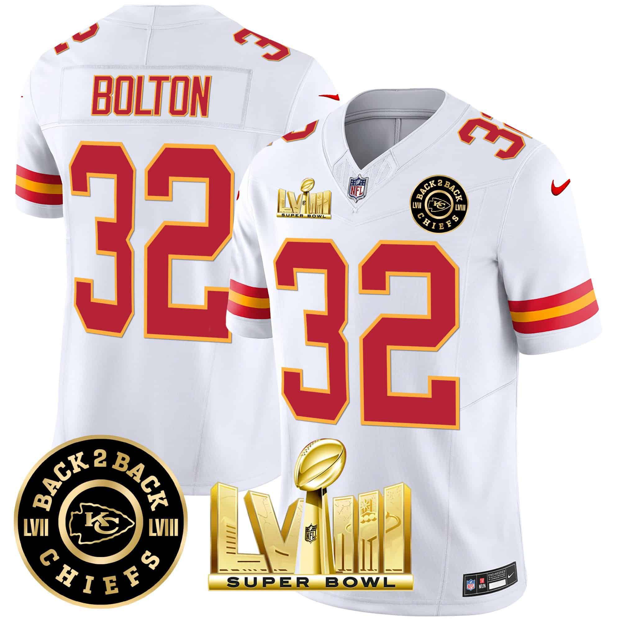 Men Kansas City Chiefs #32 Bolton White 2024 Nike Super Bowl LVIII & Back-2-Back Patch Vapor NFL Jersey->indianapolis colts->NFL Jersey
